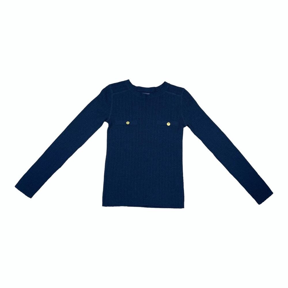 BENSIMON Navy Wool Ribbed Fitted Crew Neck Sweater XS